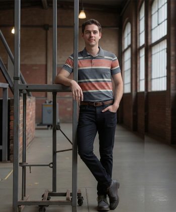 Hashia grunge stripe print graphic all over print sublimated Golf polo shirt front view