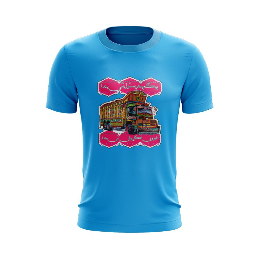 Pakistan truck art poetry graphic T Shirt sky blue
