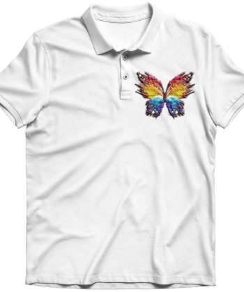 colorful butterfly embroidered polo t shirt White