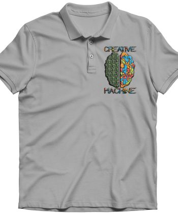 creative machine mind embroidery t shirt Grey