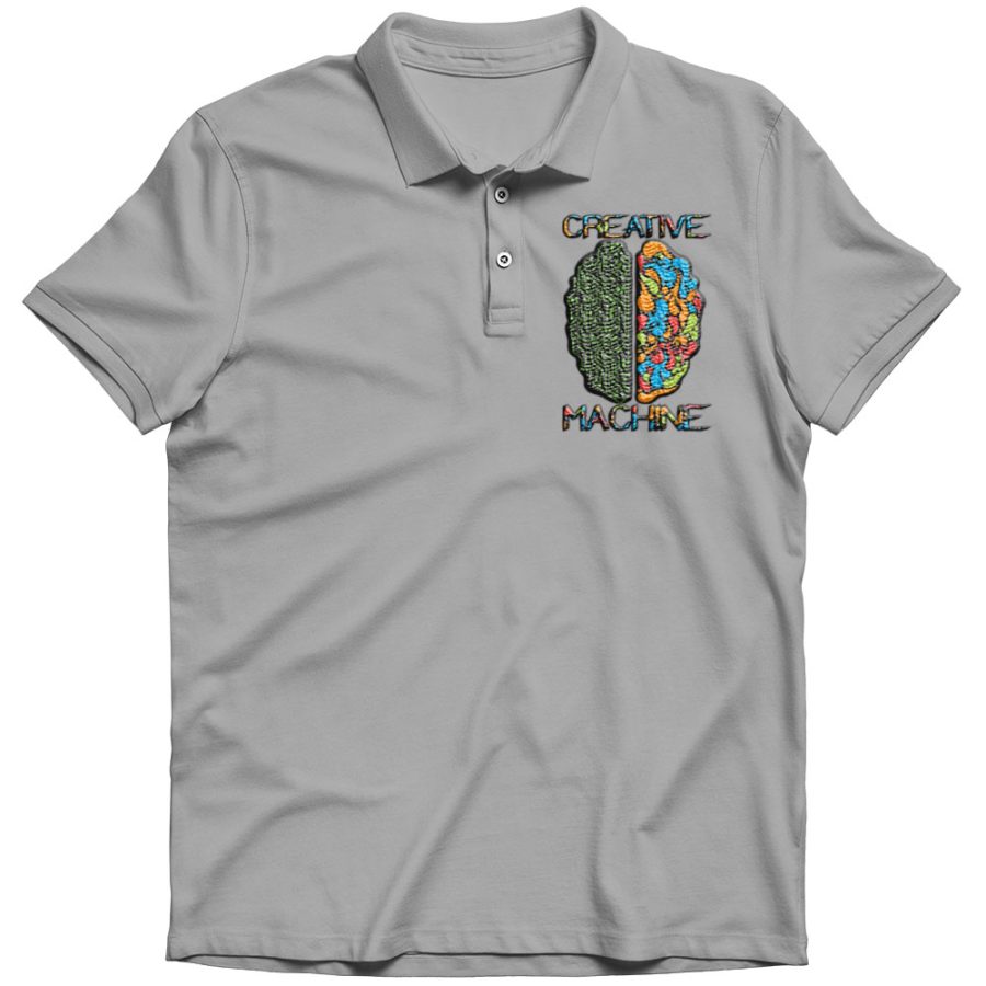 creative machine mind embroidery t shirt Grey