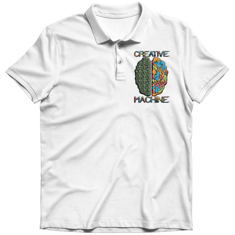 creative machine mind embroidery t shirt White