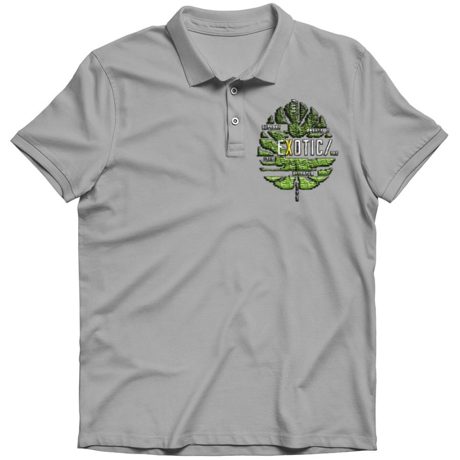 exotic leaf embroidered polo t shirt Grey