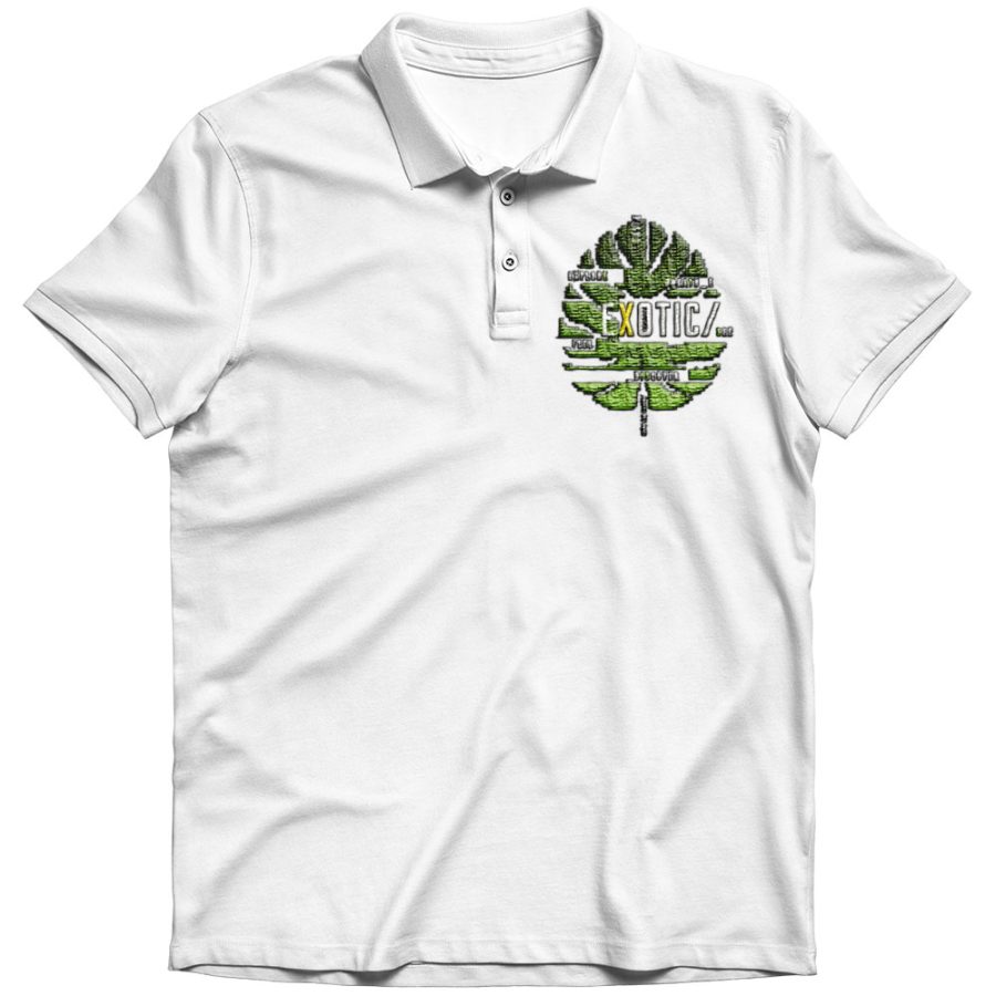 exotic leaf embroidered polo t shirt White