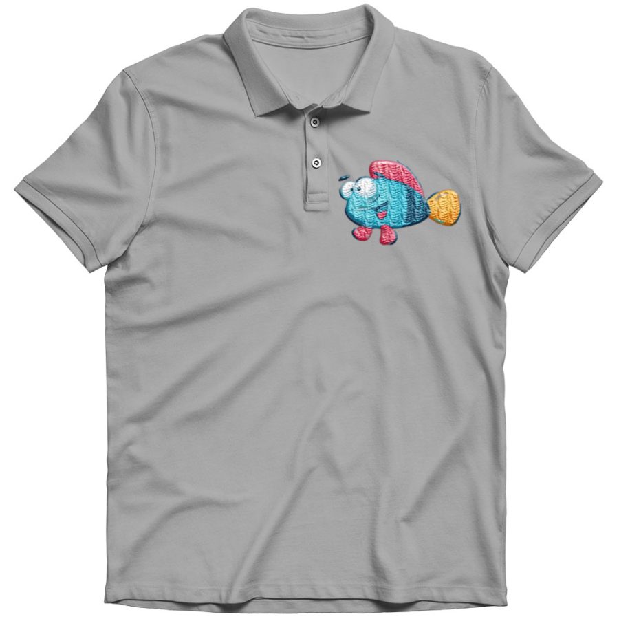 happy fish kids emroidered polo shirt Grey