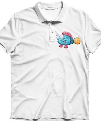 happy fish kids emroidered polo shirt White