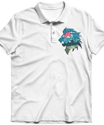 lion landscape embroiderey polo shirt White