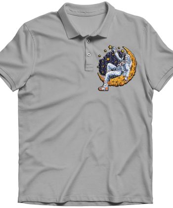 lying on the moon embroidered polo shirt Grey