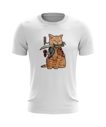 ninja samurai cat digital graphic T Shirt WHITE