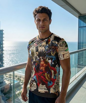one piece monkey d luffy anime graphic all over print tshirt sublimated pakistan male model front view