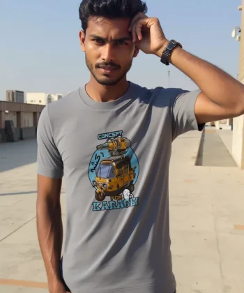 pakistan karachi rickshaw رکشہ armed graphic T Shirt GREY