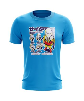 saitama one punch man work out regime gym graphic T Shirt sky blue
