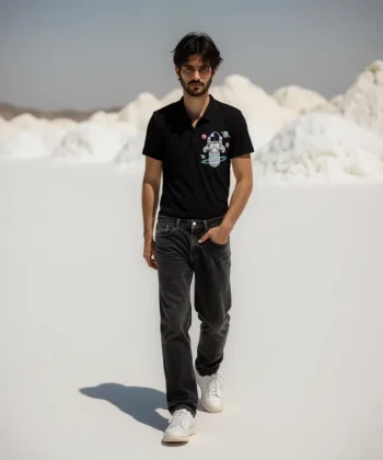 space magician embroidered polo shirt BLACK