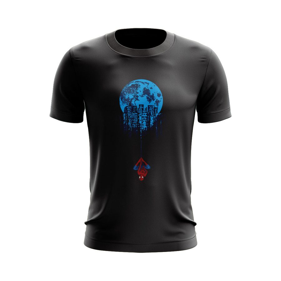 Graphic T Shirt Black spiderman hanging Graphic T Shirt Black