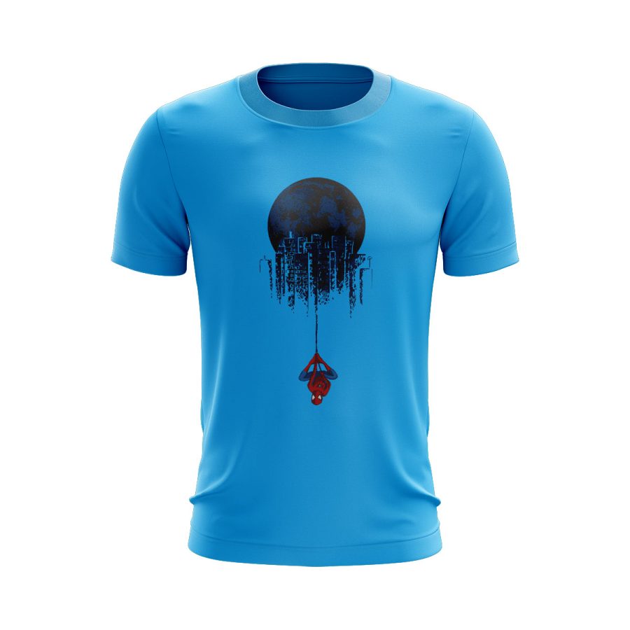 Graphic T Shirt sky blue spiderman hanging Graphic T Shirt sky blue