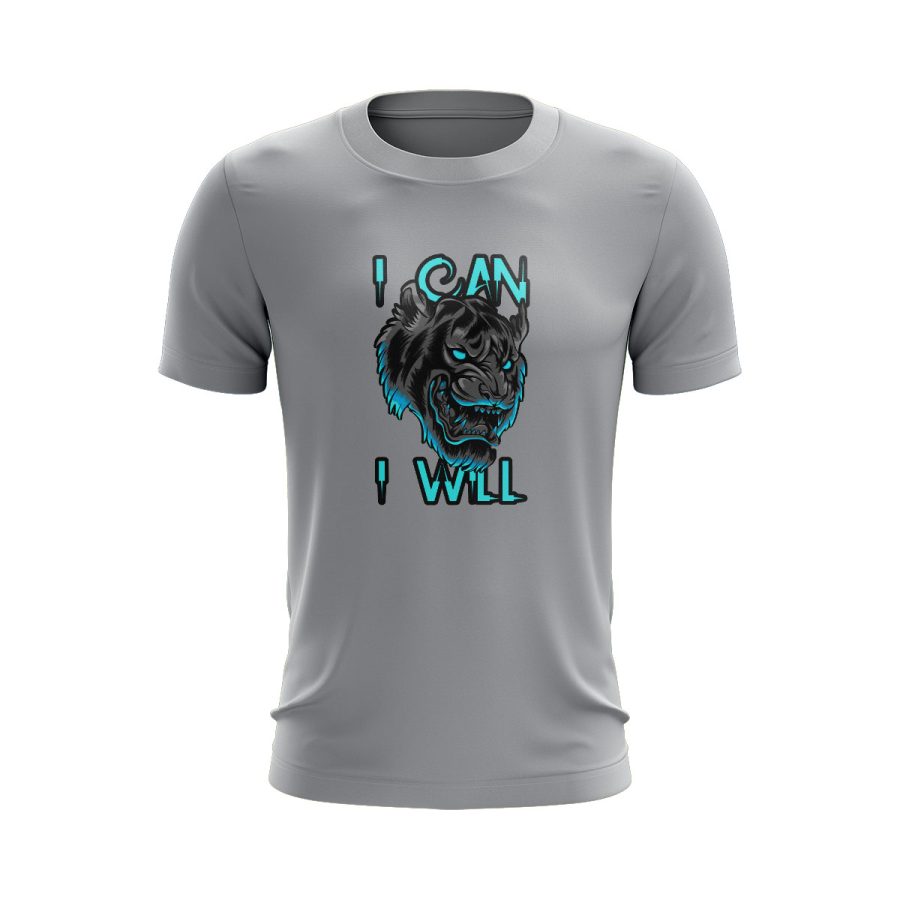 tiger motivational graphic T Shirt GREY