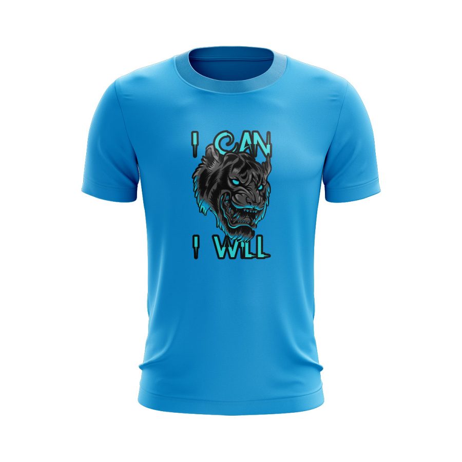 tiger motivational graphic T Shirt sky blue