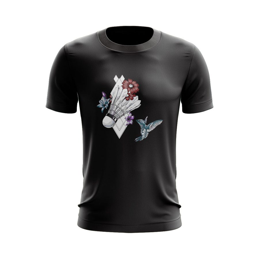badminton digital graphic sports T Shirt Black