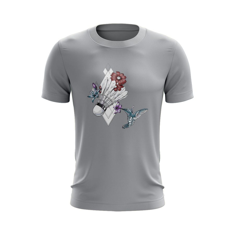 badminton digital graphic sports T Shirt GREY