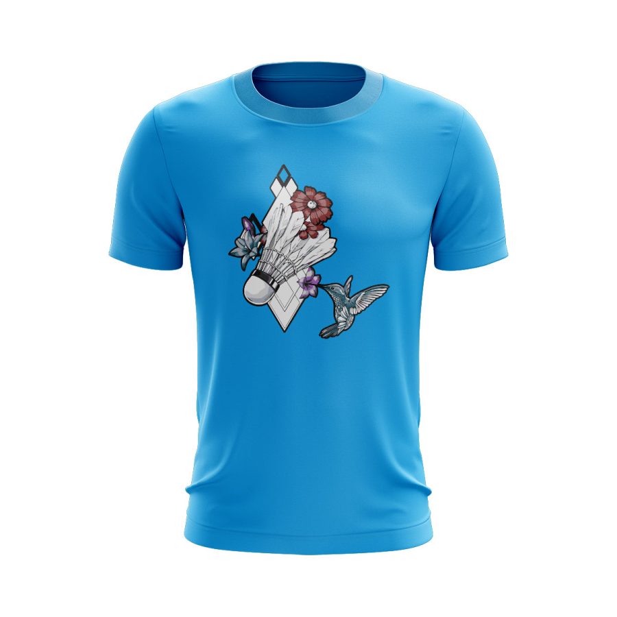 badminton digital graphic sports T Shirt sky blue