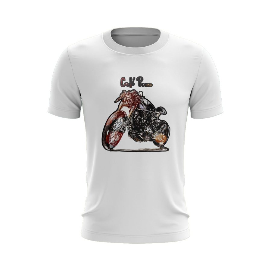Graphic T Shirt WHITE cafe racer bike vintage digital graphic T Shirt WHITE
