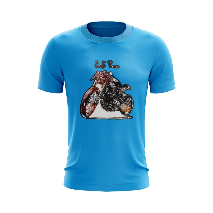 Graphic T Shirt sky blue cafe racer bike vintage digital graphic T Shirt sky blue