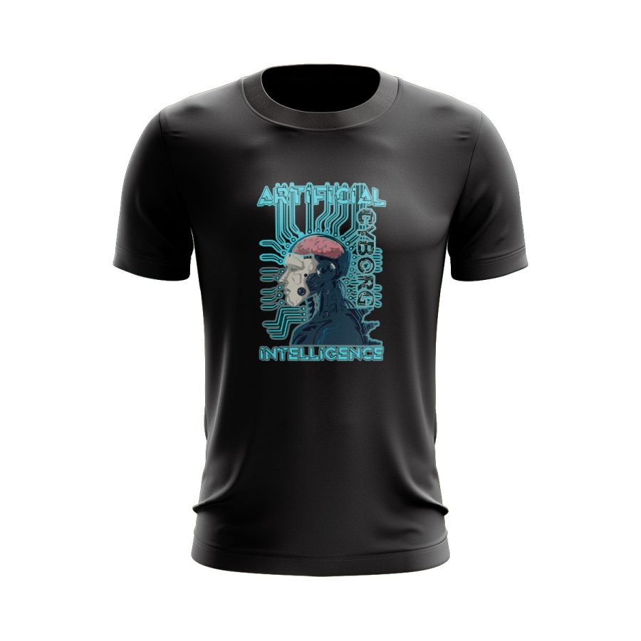 technology cyborg humanoid graphic T Shirt Black