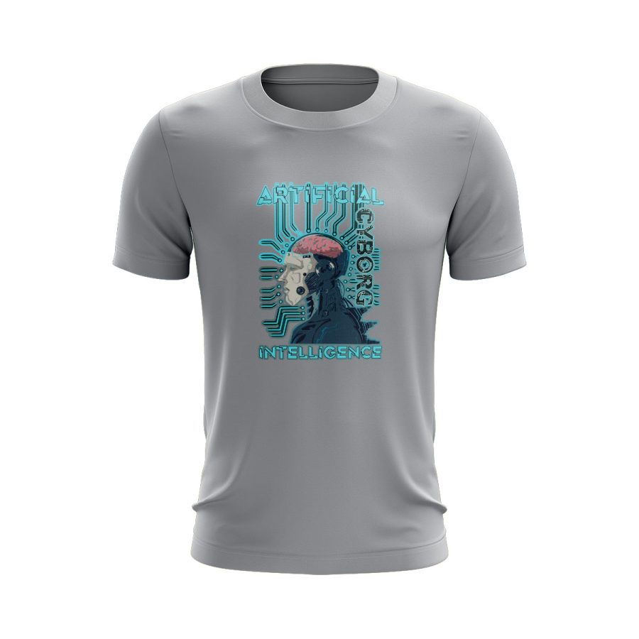 technology cyborg humanoid graphic T Shirt GREY