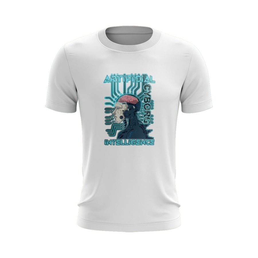 technology cyborg humanoid graphic T Shirt WHITE