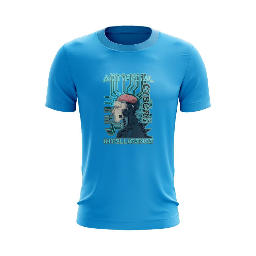 technology cyborg humanoid graphic T Shirt sky blue