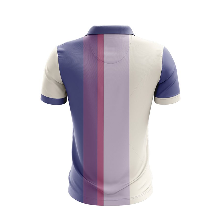 Back view of the Aniline Dry Fit Polo Shirt showing the full pattern of asymmetrical vertical stripes.