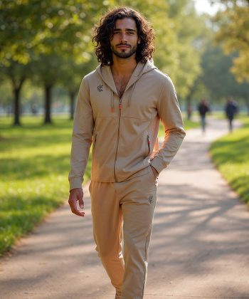 Man walking in a park wearing the Off-Pitch Scuba Tracksuit Pakistan.