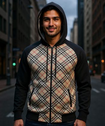 Knightsbridge Plaid Hoodie Pakistan scuba fabric texture sublimation all over print hooded jacket