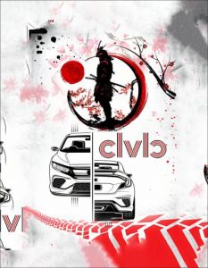 Civic Ronin JDM Graphic Long Sleeve Shirt with samurai and Honda Civic blueprint art