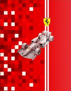 design of The Scuderia Legacy, a lightweight Hooded T-Shirt Pakistan with a Ferrari F1 car.