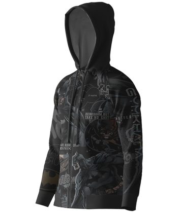 Side view of The Gotham Guardian Batman Hoodie Pakistan showing the detailed comic art.