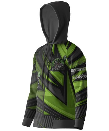Side view of The Apex Predator Kawasaki Hoodie Pakistan showing the race design.