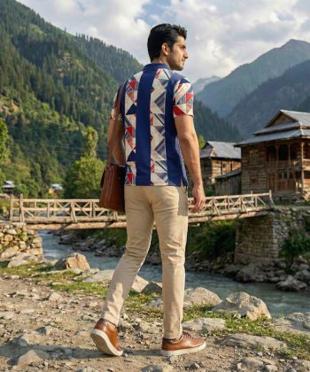 Rift Sublimated Polo Shirt men, back view, full geometric print design 4-way stretch performance Lycra Mesh material all over print Half sleeve