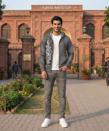 Nomad sublimated all over print zipper hoodie pakistan male model front view