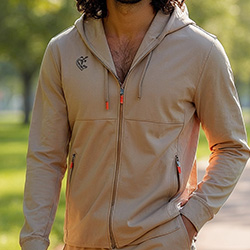 Close-up of Off-Pitch mens zip up hoodie pakistan beige scuba fabric