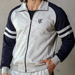 Close-up of Admiral fleece jacket pakistan logo and stripes