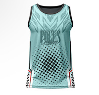 Circuit Sublimated Gym Vest for men, back view, showing the full halftone dot and tech graphic print on 4-way stretch performance Lycra Mesh.