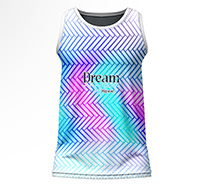 Lucid Sublimated Gym Vest for men, front view, showing the full blue, purple, and aqua geometric gradient print on 4-way stretch performance Lycra Mesh.