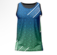 Prism Sublimated Gym Vest for men, front view, showing the full blue-to-green geometric star pattern on 4-way stretch performance Lycra Mesh.