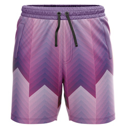 Amethyst Sublimated Shorts for men, front view, showing the Gymkhana logo and full chevron print on 4-way stretch performance Lycra Mesh.