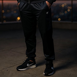 Close-up of Chroma trinda black track pants pakistan