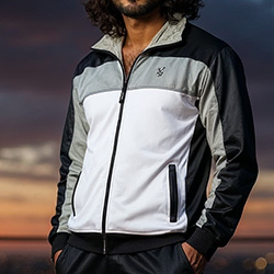 Close-up of Chroma mens track jacket pakistan zip pocket
