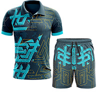 design of the Halcyon Men's Gym Set Pakistan (Polo and Shorts) with abstract teal pattern