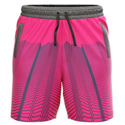 Matrix all over print Sublimated Shorts for men, front view, showing the Gymkhana logo and full pink/black geometric print on 4-way stretch performance Lycra Mesh.