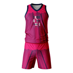 Matrix "Think Outside The Box" Sublimated Twinset front view, showing the pink and black geometric print vest and shorts on dry-fit Lycra Mesh.